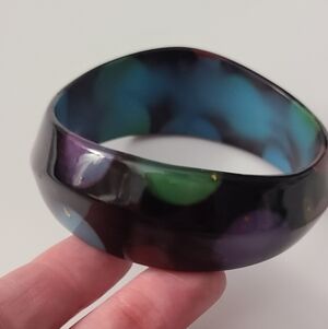 Vintage 70's Polkadot Bracelet Bangle Colorful Acrylic Lucite Estate Jeweley